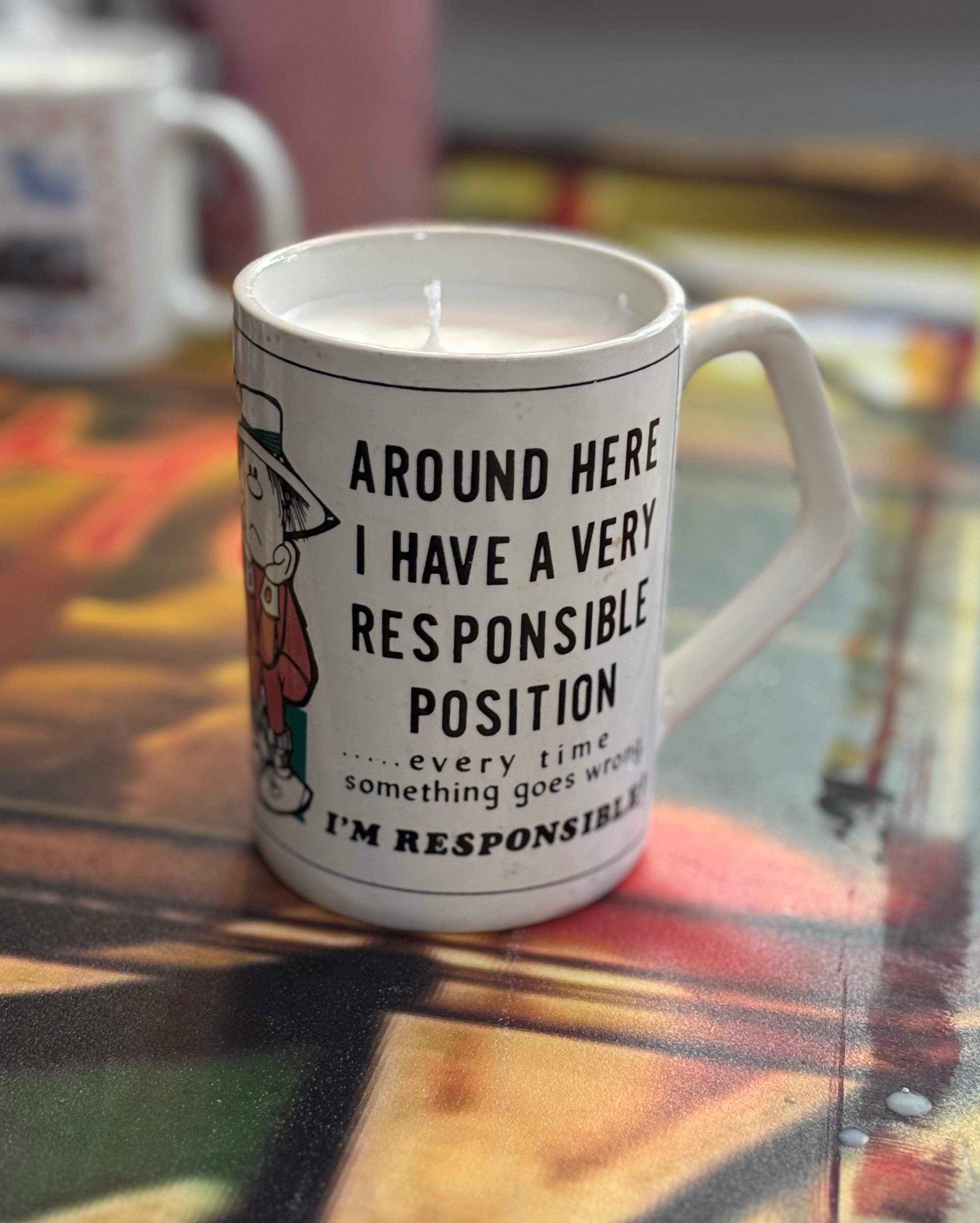 Funny vintage coffee mug candle