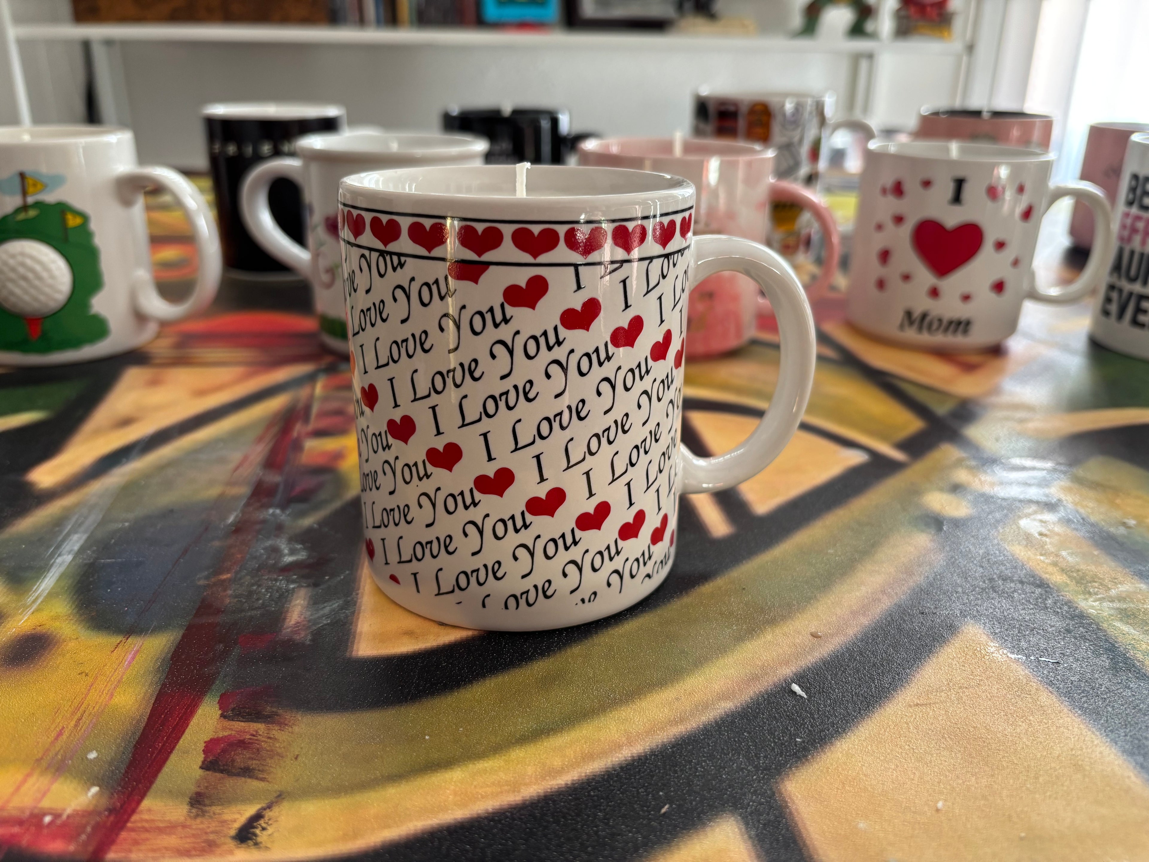 I love you coffee mug candle