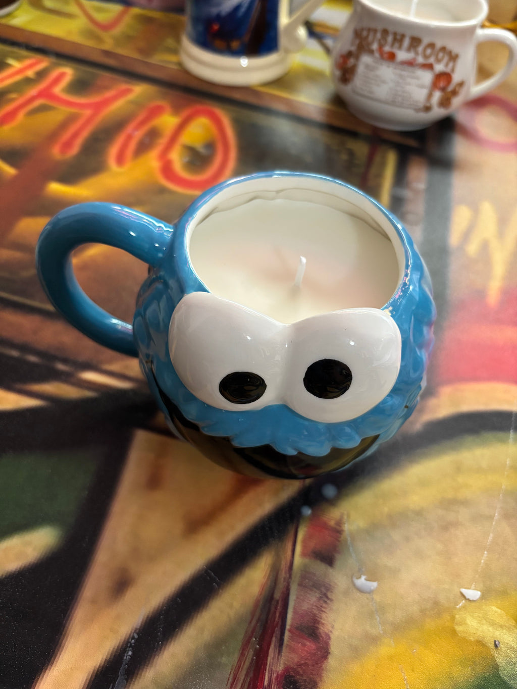 Cookie Monster coffee mug candle
