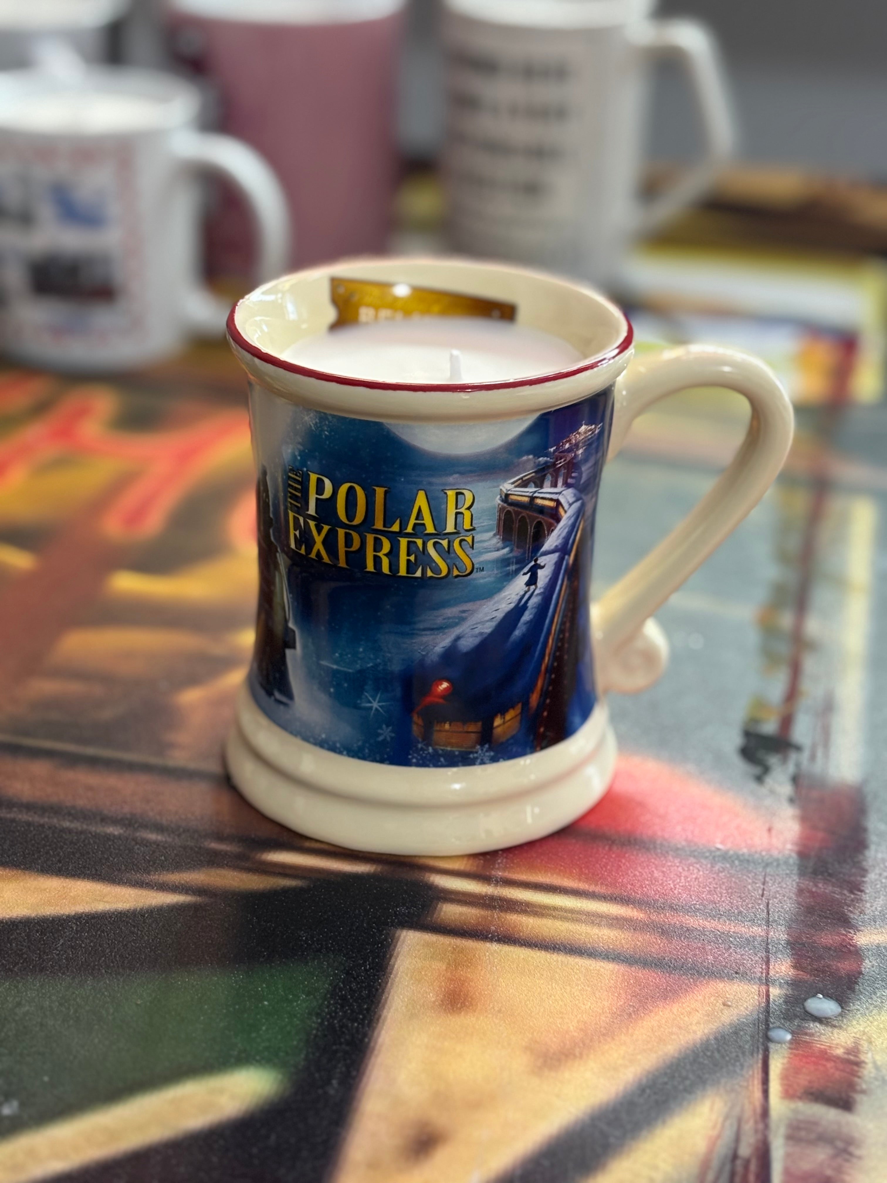 Polar express coffee mug candle