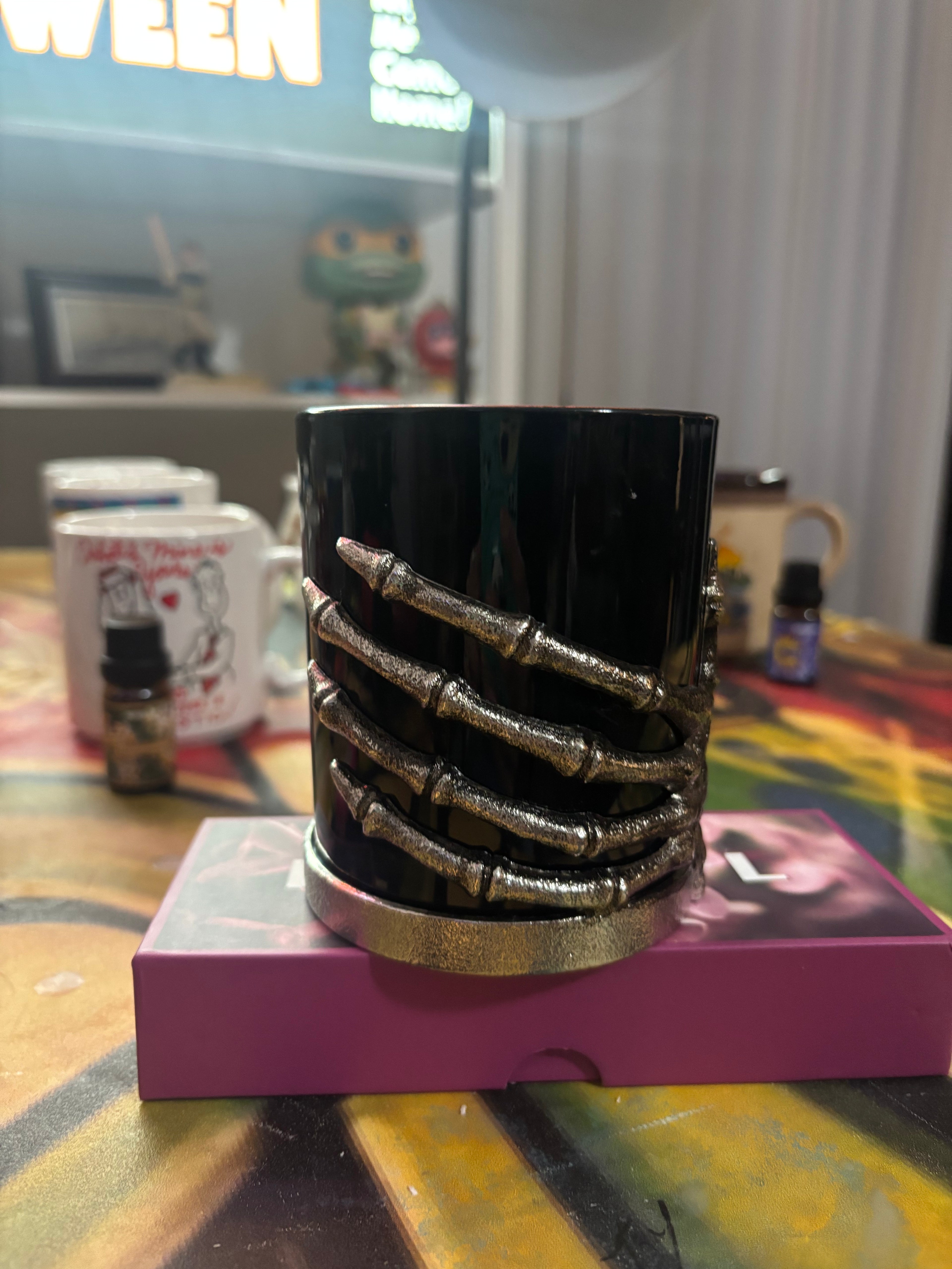 Skeleton mug candle no handle: scented: Lilac