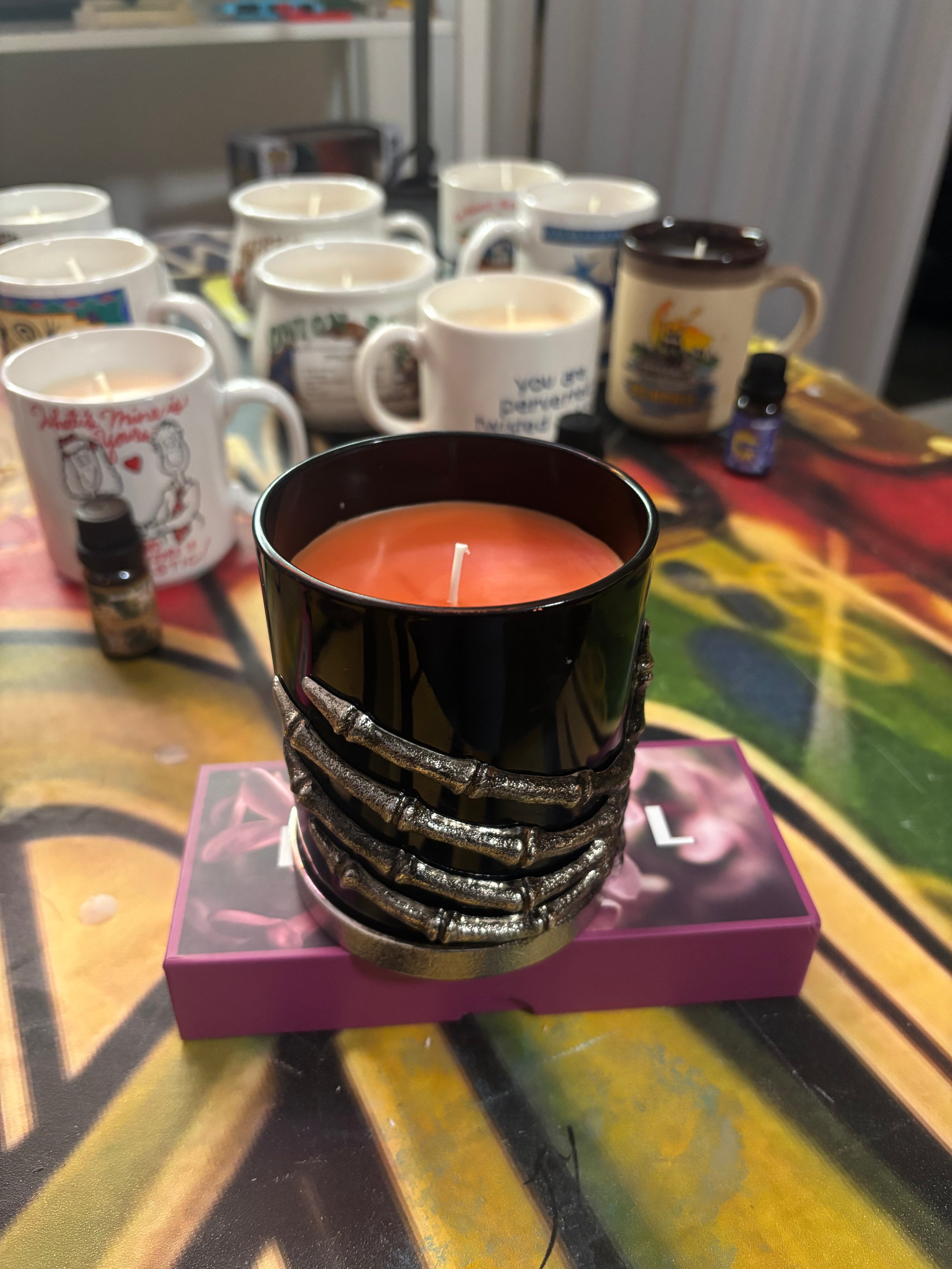 Skeleton mug candle no handle: scented: Lilac